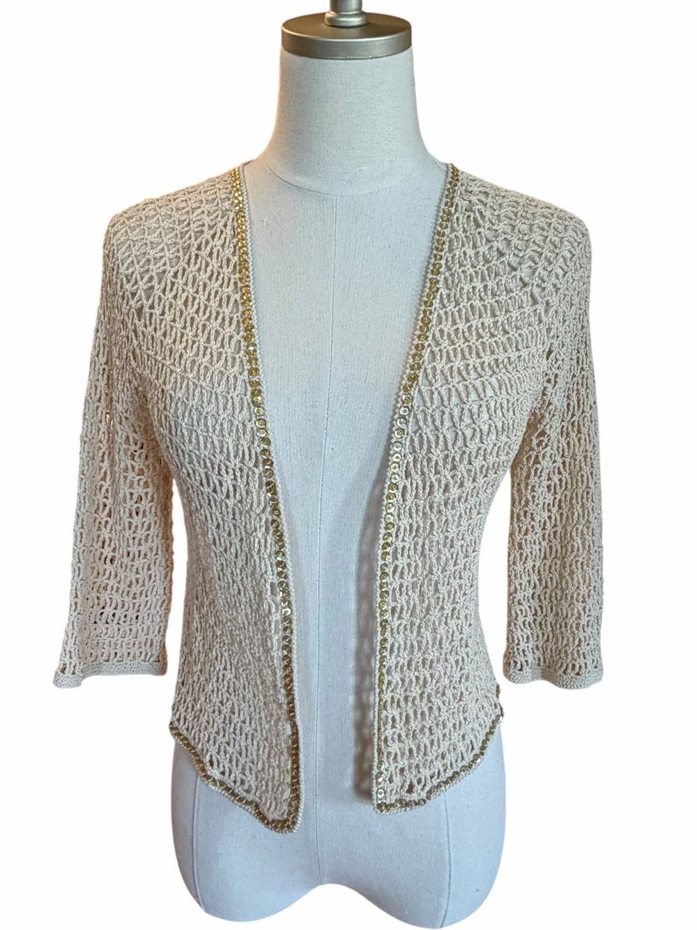 Womans Hand Crochet Boho Cardigan Size S Cottage Coastal Grandma Resort Festival